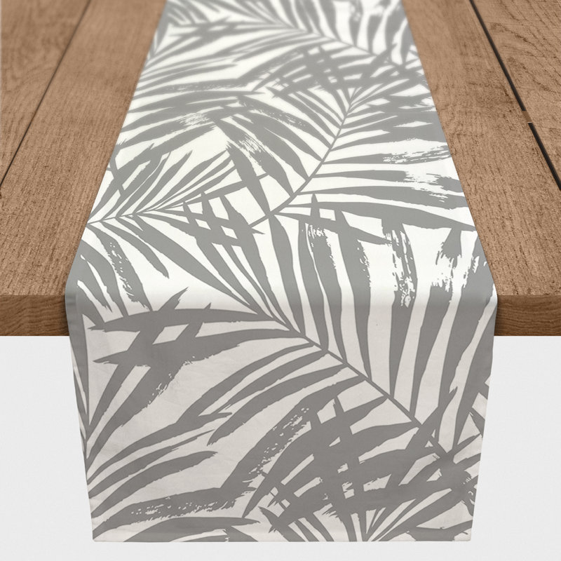 Tropical Leaves Grey Table Runner, 90" L x 16" W, Grey, 31