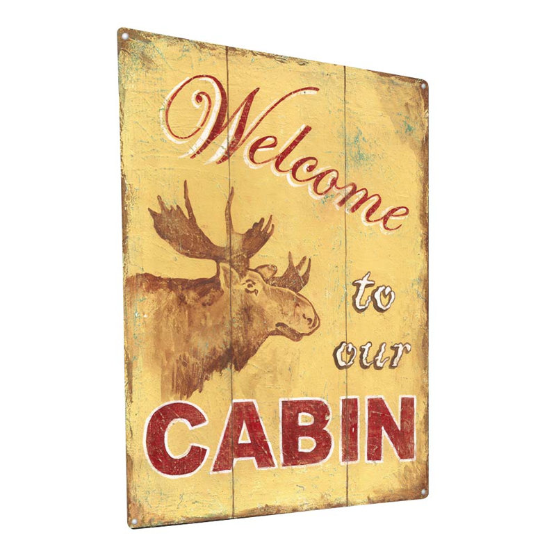 «Welcome To Our Cabin Moose», impression sur métal