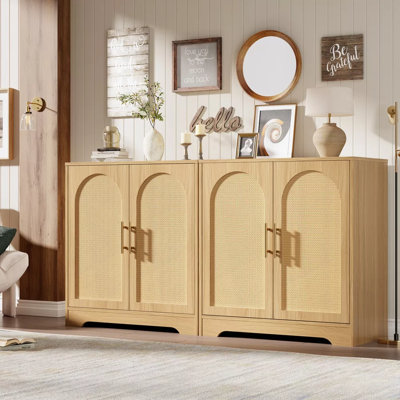 31.5'' Tall Sideboard Buffet Cabinet Credenza Storage with 2 Rattan Doors and Shelves, Modern Console Table Accent Coffee Bar Cabinet for Living Room, Kitchen, Hallway, Dining Room, Entryway, Brown