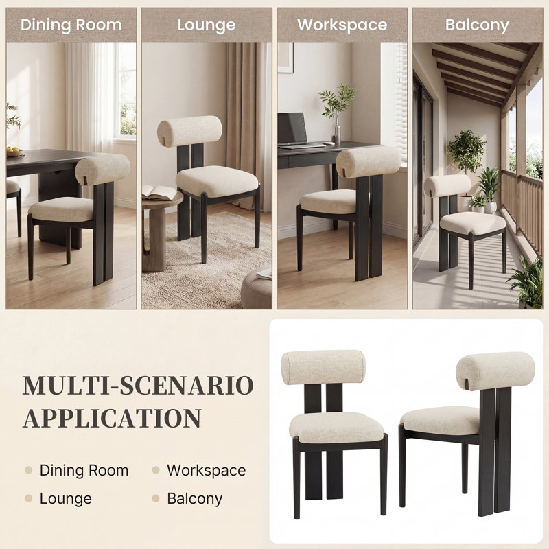 48cm H Upholstered Dining Chair in Camel, Black, Beige, 6