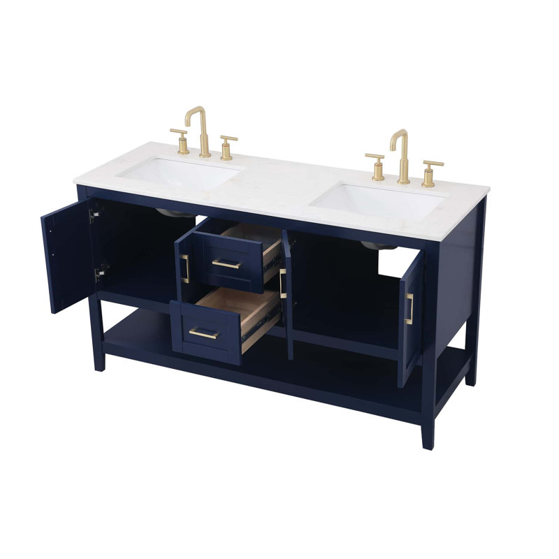 Scottsbluff 60'' Double Bathroom Vanity with Engineered Marble Top, Blue