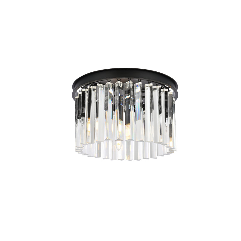 Plafonnier encastré cylindrique de style lustre à 3 lumières Yazmin, Cristal (transparent), H 10,5 po x l 16 po x P 16 po