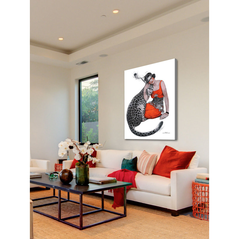 Lady in Orange Dress with Leopard Canvas Art