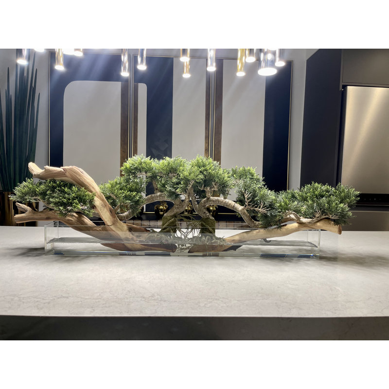 Faux Bonsai Tree in Planter, Light Green, 10" H x 52" W x 8" D