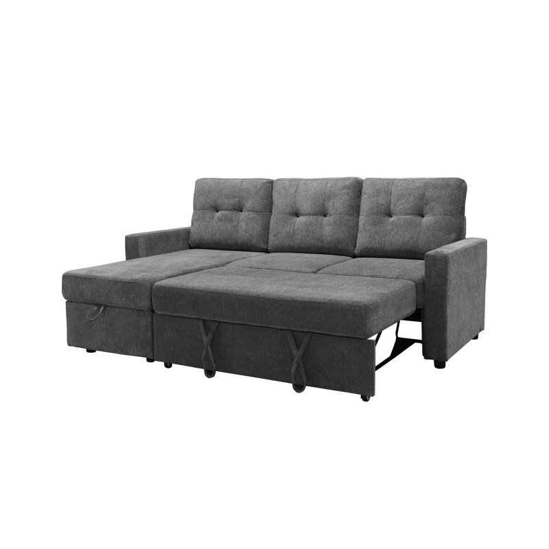 Kylie 82" Wide Left Hand Facing Sleeper Sofa & Chaise, Charcoal Polyester