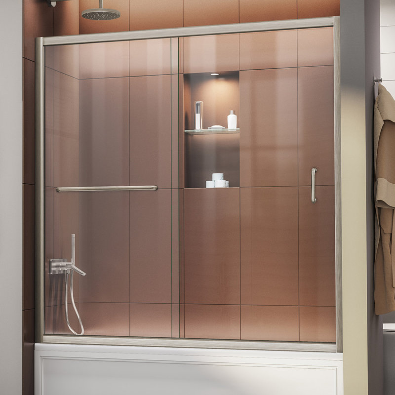 Infinity-Z 56" W x 58" H Single Sliding Semi-Frameless Tub Door, Brushed Nickel, Clear