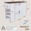 Îlot de cuisine sur roulettes de 46 po avec rangement et prise de courant - Table de bar rustique mobile, plateau en bois avec tablette et tiroir réglables pour la cuisine, le salon et la salle à manger, blanc