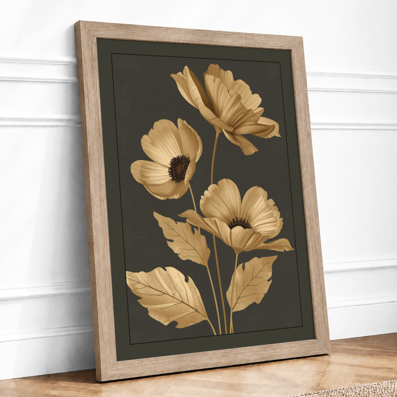 Golden Study Botanical - Framed Print, A2 - 59.4 x 42.0 cm, Oak