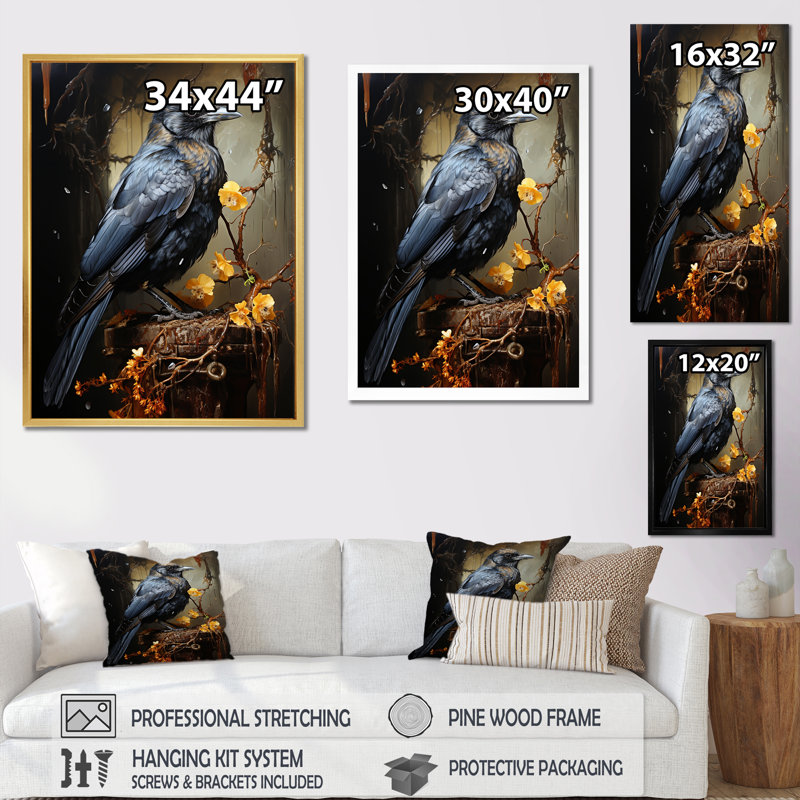 Noir «Black Shadows Cast A Mysterious Ambiance», impressions sur toile d'oiseaux, Toile tendue, H 40 po x l 30 po x P 1,5 po