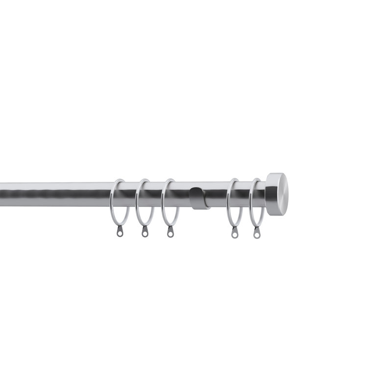 28mm Stud End Curtain Pole, 6cm H x 152cm W x 2.8cm D, Satin Silver