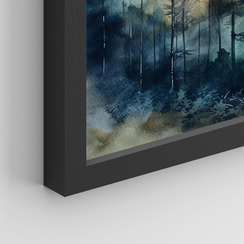 " Green And Teal Watercolor Forest Pine Trees " 4 - Pieces, 10" H x 8" W, Black