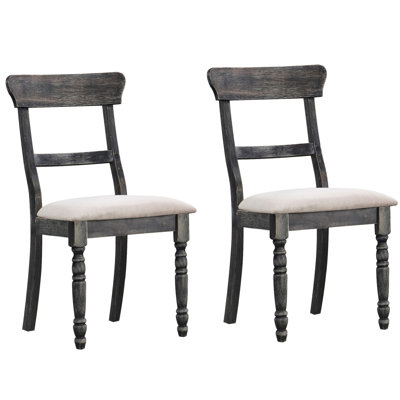 2 chaises d'appoint rustiques pour la salle à manger - gris, brun, sièges rembourrés de mousse, pieds en bois, look classique pour la maison 2 chaises de style gris et rembourrage en mousse, espace pour les jambes