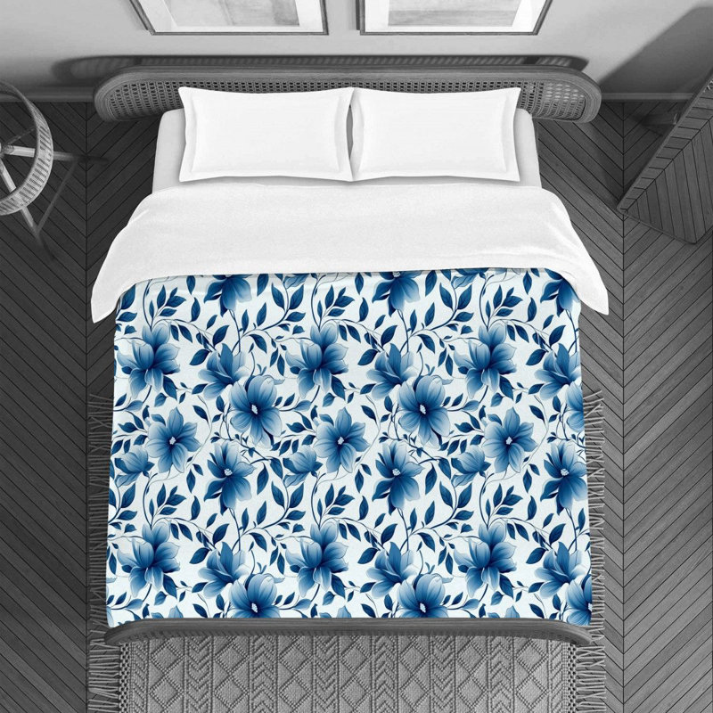 Machine Printed Duvet Cover, Twin Duvet Cover, Blue/White