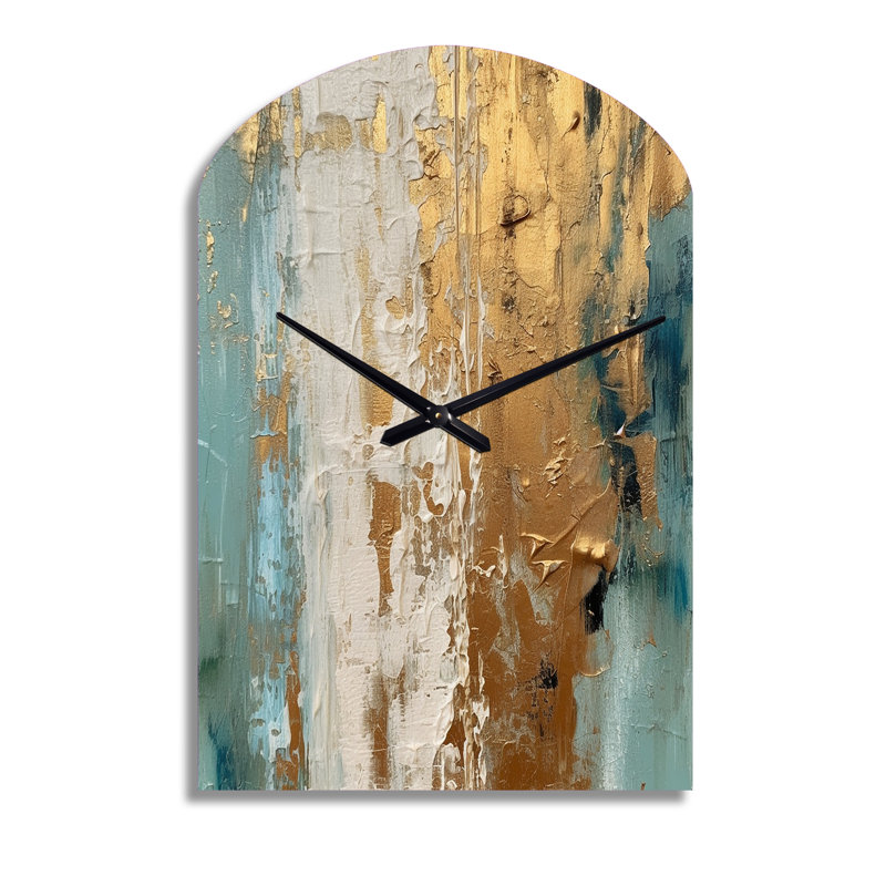 Gilded Daydreams VII - Minimalism Arch Metal Wall Clock, Modern Asymmetrical Wall Clock Print, Large