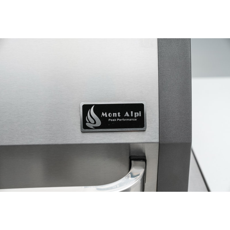 Mont Alpi 6-Burner 90 Degree Corner Deluxe Stainless Steel Island BBQ Grill + Kegerator Refrigerator