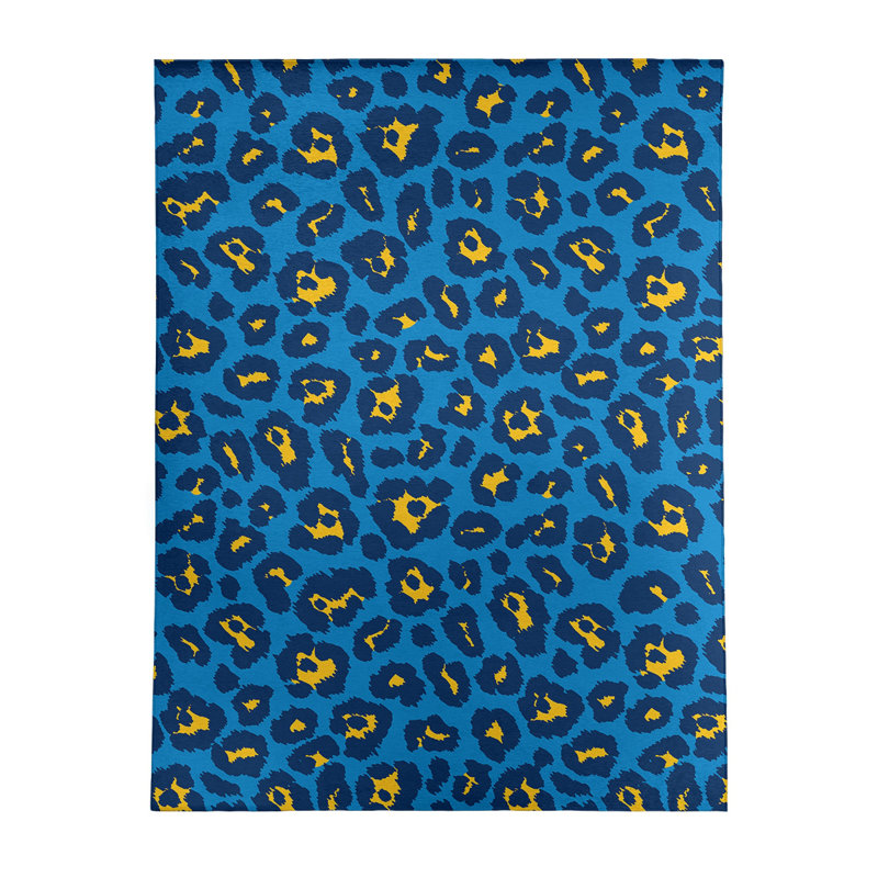 Tapis bleu / jaune à imprimé animal, Rectangle 4 pi x 6 pi