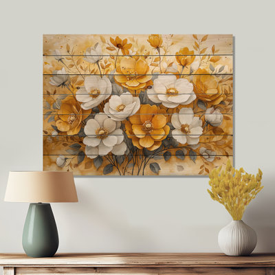 Golden Harmony Of Fuchsia Flowers - Fuchsia Wood Wall Decor - On Natural Pine Wood