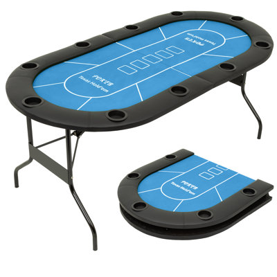 Table de poker 70 po ovale pliable, table de Blackjack Texas Hold'em pour 10 joueurs, noir, pieds en acier et porte-gobelets