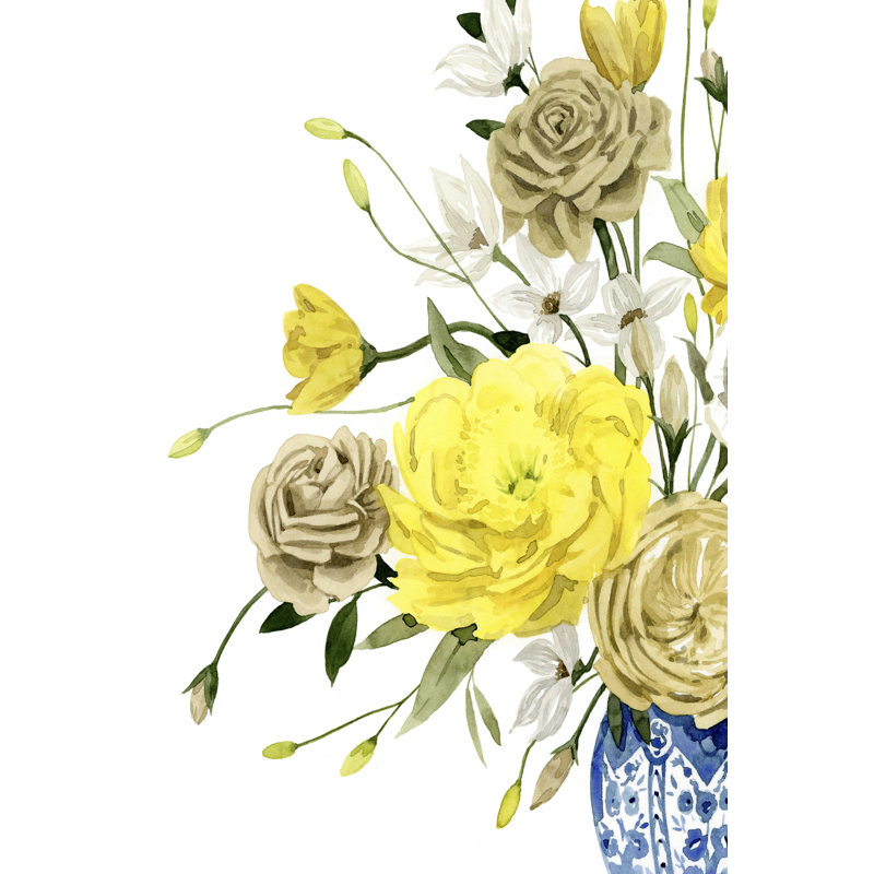 Bouquet jaune et bleu outremer I, H 18 po x l 12 po x P 1,25 po