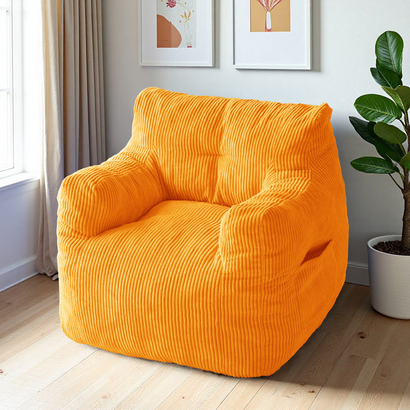Fauteuil à billes en velours côtelé, Velours côtelé orange