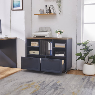 Vintage File Cabinet with Sturdy Metal Construction, Detachable Shelves, Movable Wheels, and Handle – Ideal Home Office Storage, Blue