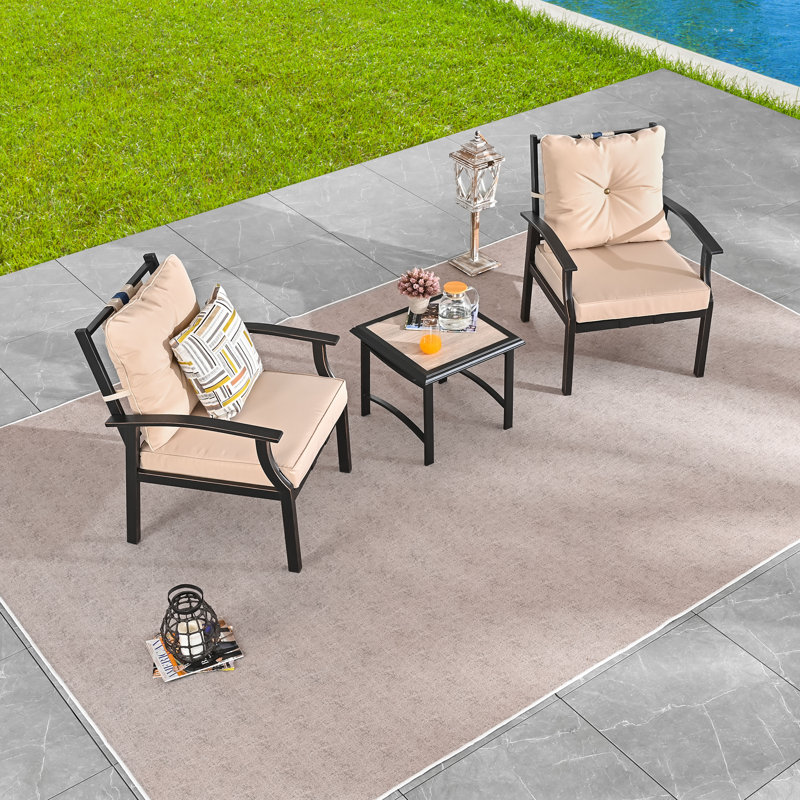 2 - Person Patio Conversation Set with Cushions, Khaki