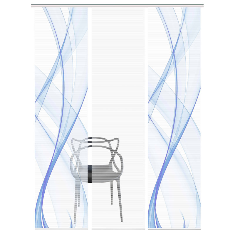 Semi Sheer Sliding Panel, Blue / White / Grey