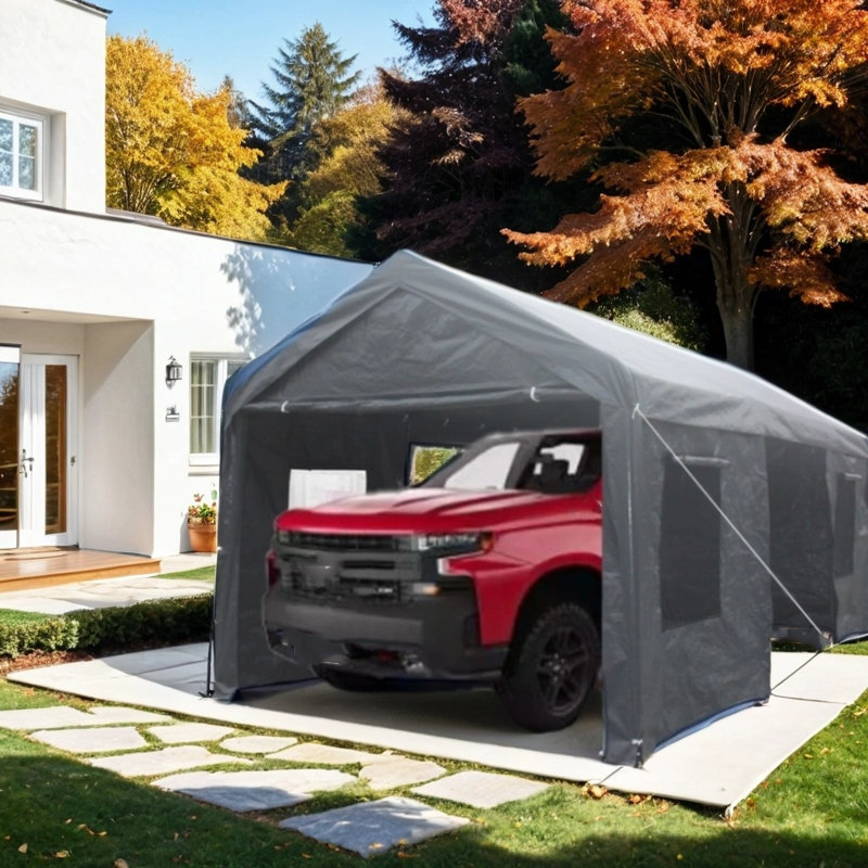 Heavy-Duty Outdoor Polypropylene Garage Shed, Gray, 117.97" H x 146.05" W x 241.82" D