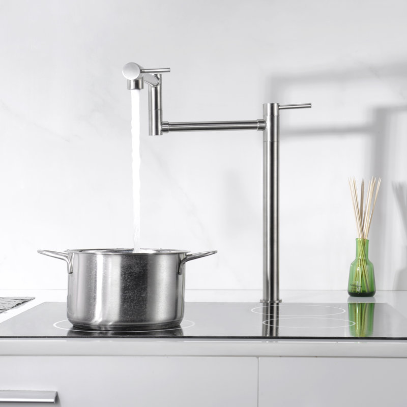 Robinet de cuisine, robinet de lavabo de cuisine à fixation sur plateau avec bec articulé double, Nickel brossé