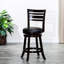Tabouret pivotant de 24 po à hauteur de comptoir avec finition, siège en cuir noir - polyvalent pour un usage domestique, dossier à lattes élégant et siège confortable-614138564-614138569