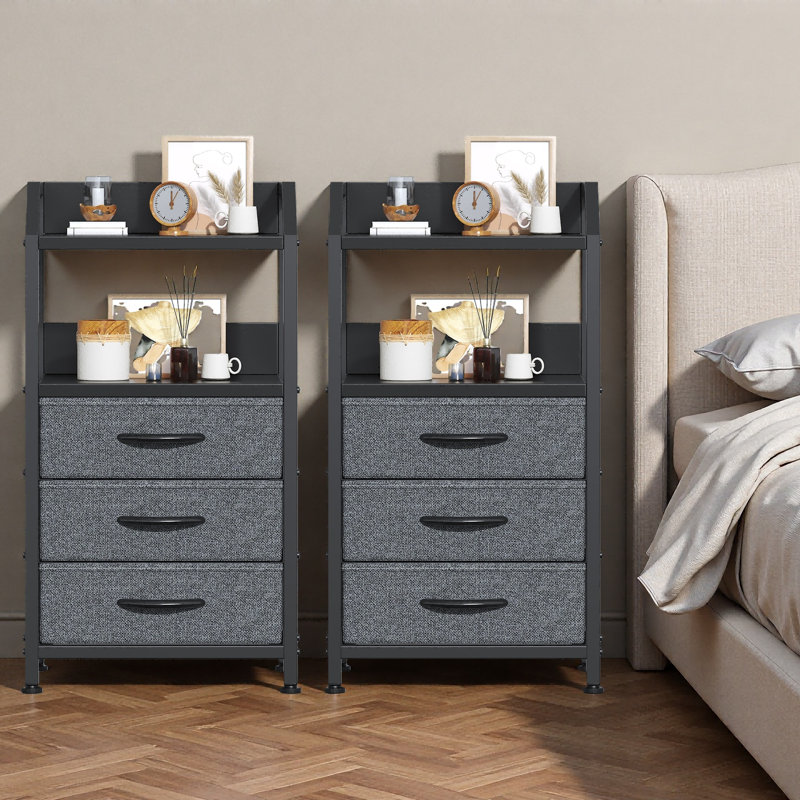 40cm W Bedside Table, Deep Grey-2pcs