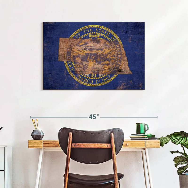 Borges State Map Over Nebraska Flag, 24" H x 36" W