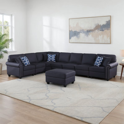Bouke Artificial Leather Modular Sectional With Ottoman