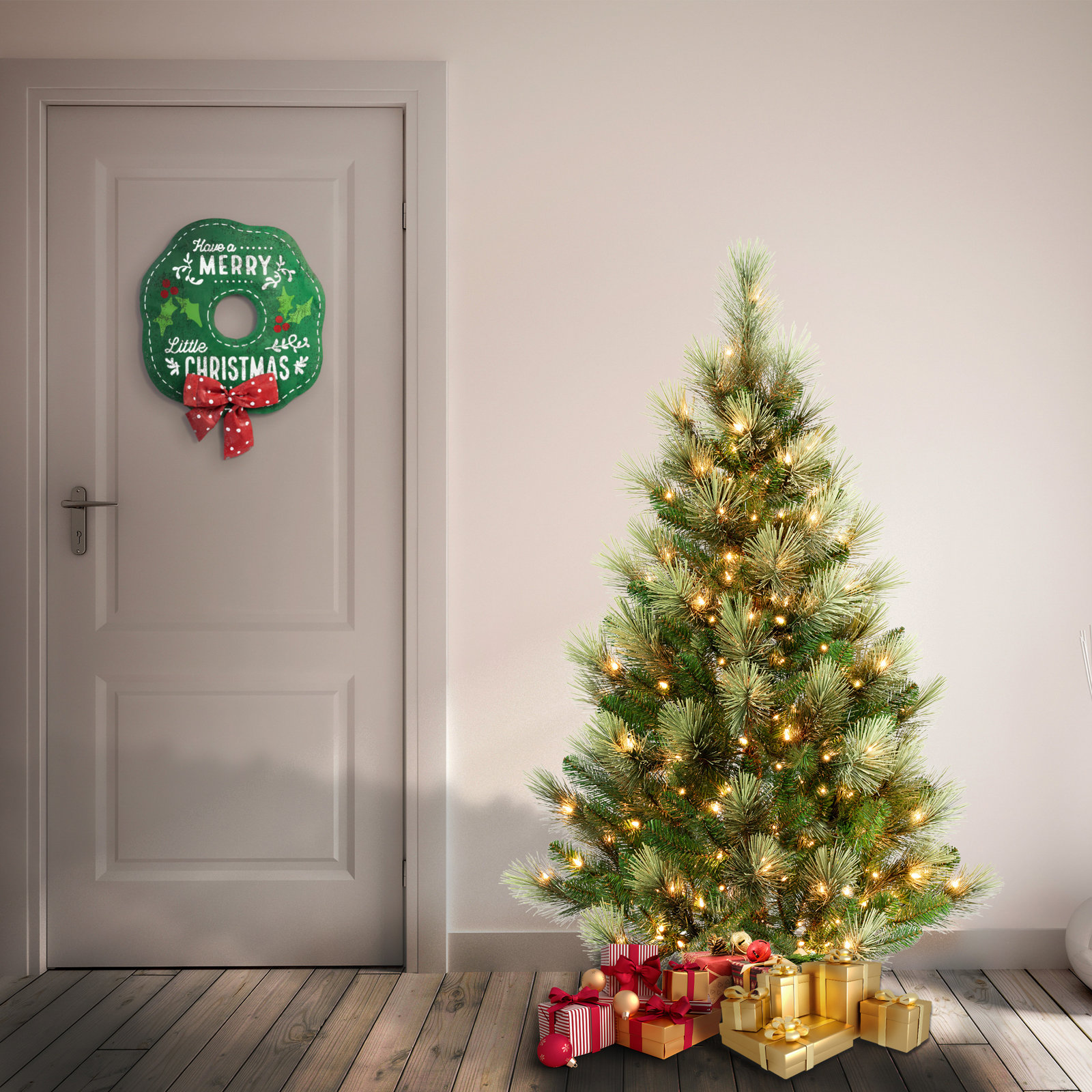 Pre-Lit Slim Pine Christmas Tree, 4.5'