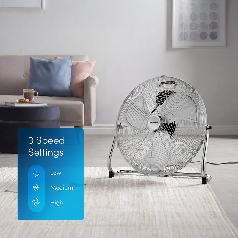Emperial 20" Gym Floor Fan with Adjustable Fan Head & 3 Speed Settings - Chrome