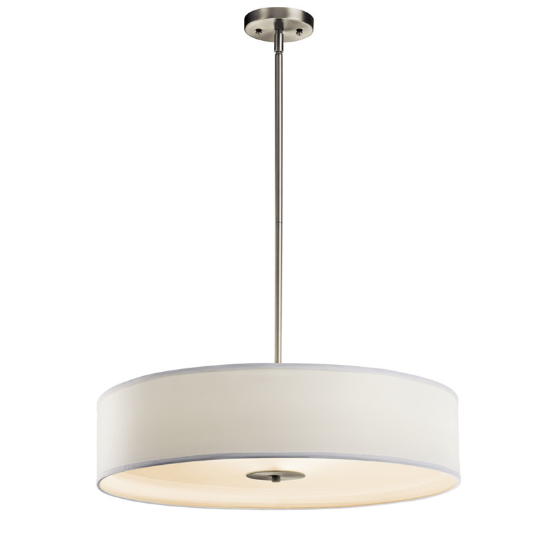 Lustre à abat-jours cylindrique à trois lumières, Nickel brossé