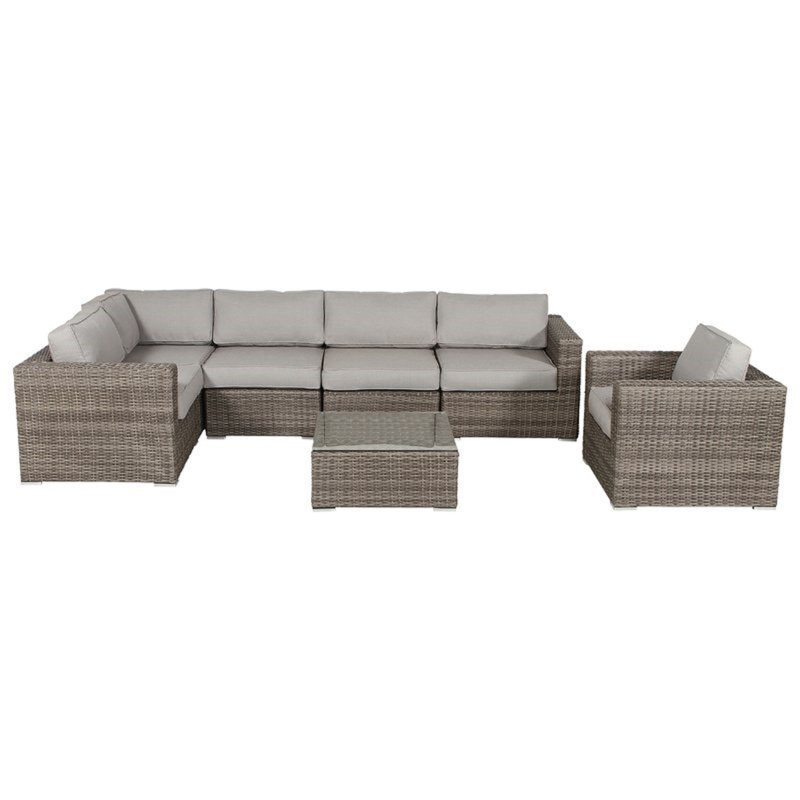 Ensemble de conversation en osier pour 5 personnes avec coussins Oltorf, Mélange de gris