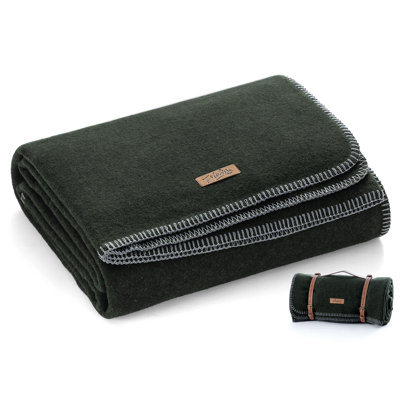 Molithe 100% Wool Blanket, 86" x 62", Warm, Thick, Washable, Military Wool Blanket, Great for Camping, Outdoors, Sporting Events, Survival Kits