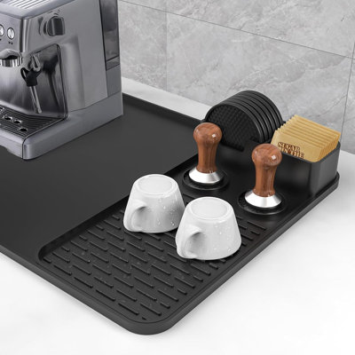 Silicone Coffee Mat With 6 Coasters,Black