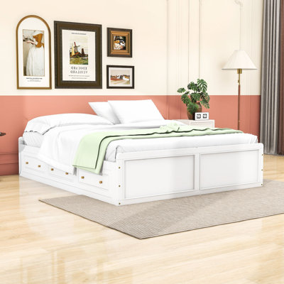 Wood Queen Platform Bed with 6 Storage Drawers