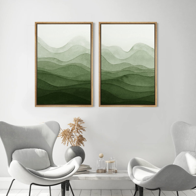 Emerald Green Mountain Range Abstract - Ensemble de 2 reproductions encadrées sur toile, H 36 po x l 24 po, Naturel