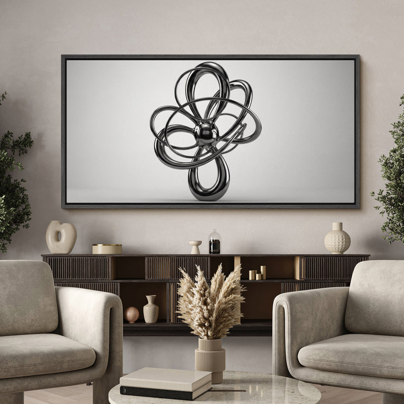 Art mural en toile noire avec sculpture abstraite métallique - Conception 3D contemporaine pour espaces industriels ou modernes