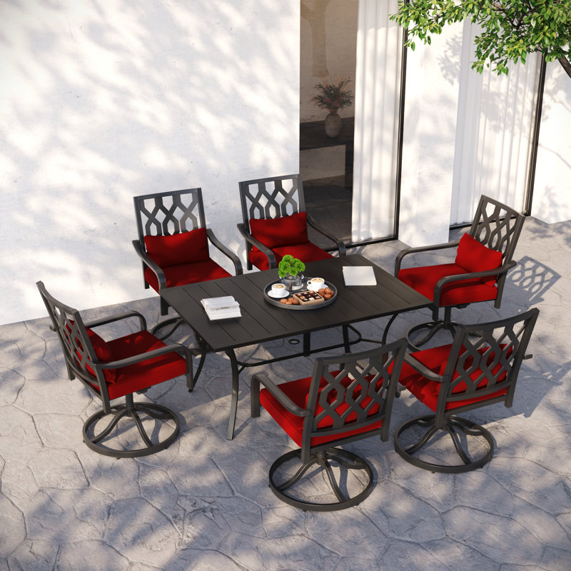 Outdoor Dining Set – Weather-Resistant Metal, 6, Black, 28.3" H x 59" W x 37.8" D
