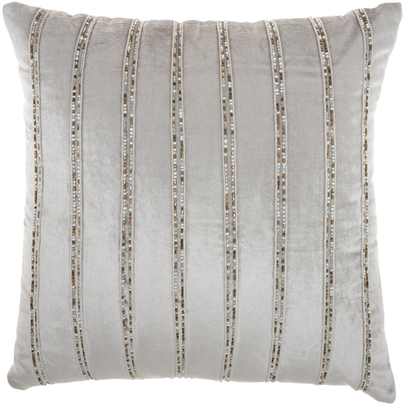 Square Velvet Pillow Cover & Insert, Light Gray