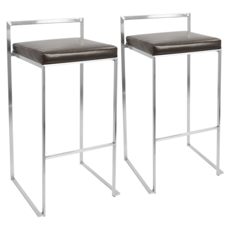 Tabouret de bar et de comptoir Derik, Acier inoxydable, Tabouret de bar (siège d'une hauteur de 31 po), Similicuir brun