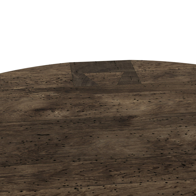 Abaso Round Coffee Table-Rustic Wormwood Oak, Ebony Rustic Wormwood Oak, 15" H x 55" W x 55" D