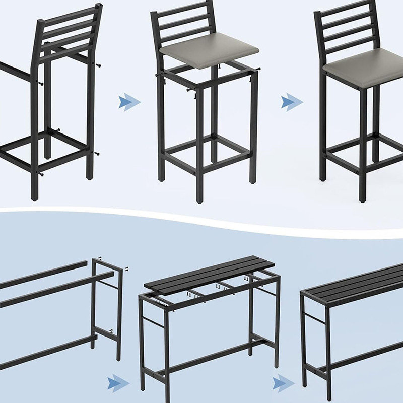 Outdoor Patio Bar Set, Rectangular Bar Tables, 3 Piece 2 Cushioned 41" Bar Stools, Table and Chairs Set for Poolside, Backyard, Porch