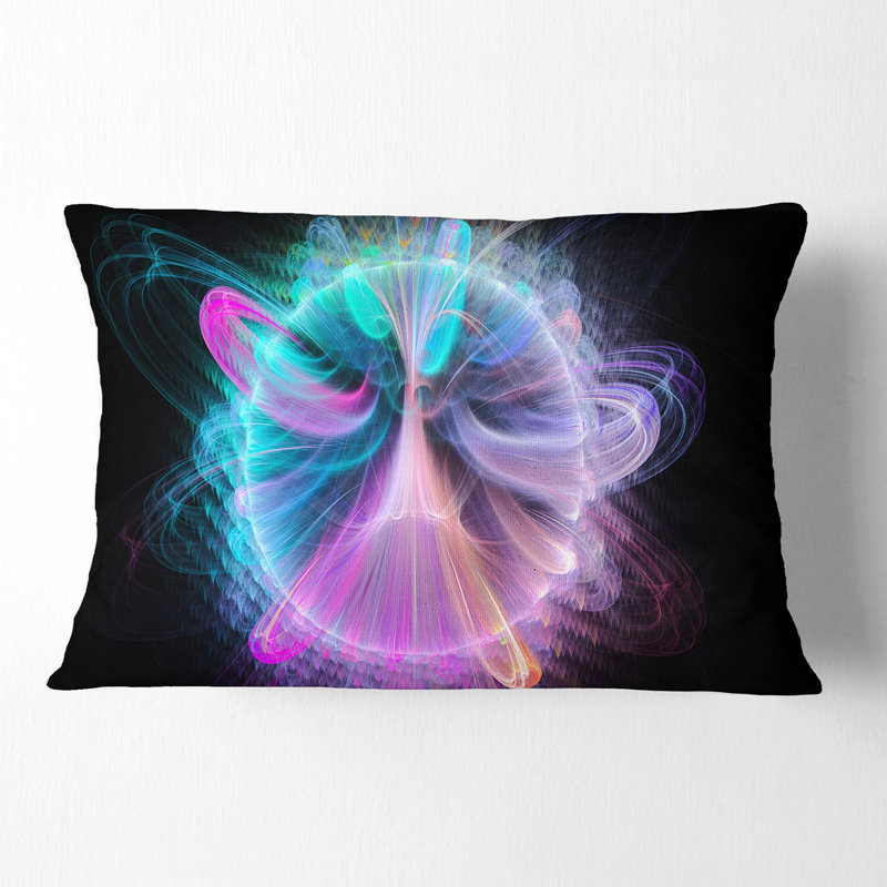 Fractal Vortices of Energy - Floral Printed Throw Pillow, Blue/Pink/Black