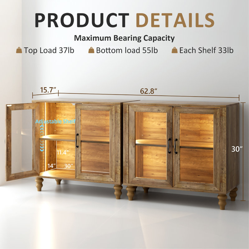 62.8" Sideboard With Led Light, Oak