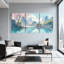 Paysage et nature Cherry Blossom Lake Pavilion Mountains réflexion bateau printemps paysage ensemble de 3 impressions d'art sur toile-606978720